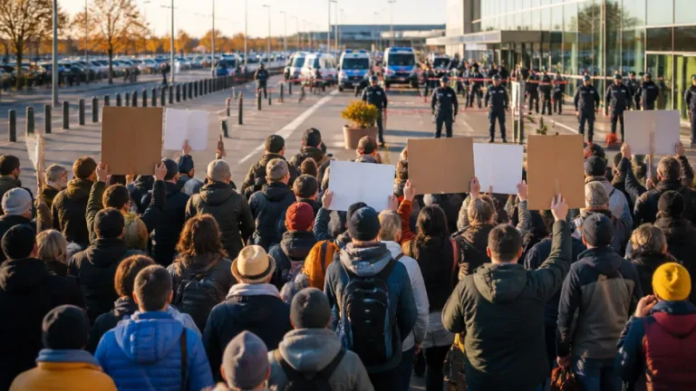 Polizei verlegt Protest am BER nach draußen: Kundgebung gegen Abschiebungen läuft vor Terminal 1